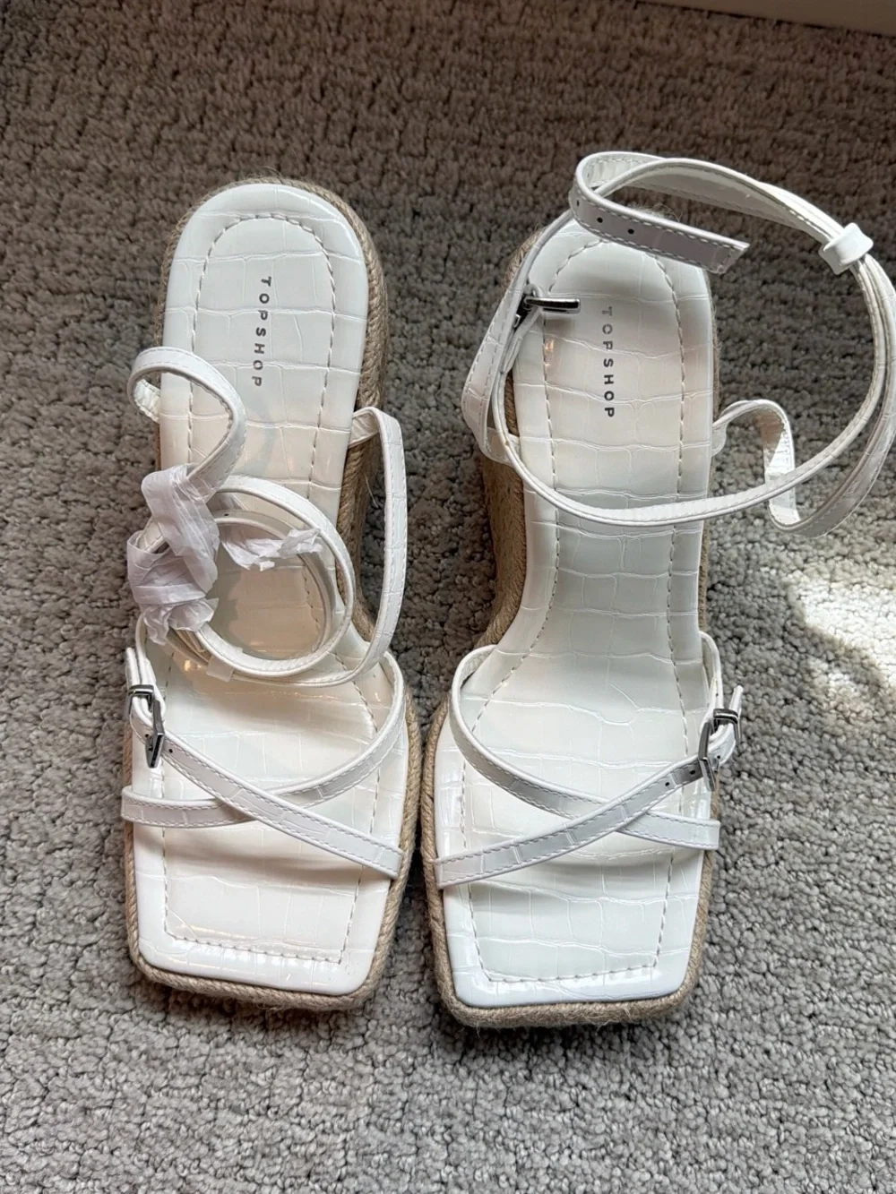 Topshop White Croc-Textured Espadrille Wedge Sandals